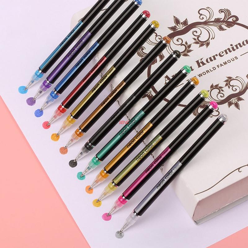 seng 12 Colors Gel Pen Set Glitter Highlighter Pastel Pens for School