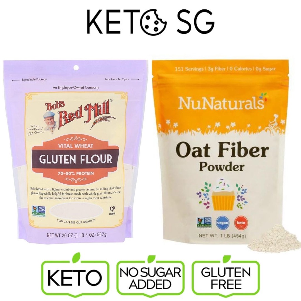 Keto Bundle Oat Fiber Powder and Vital Wheat Gluten Flour Seitan Low Carb Bread Baking