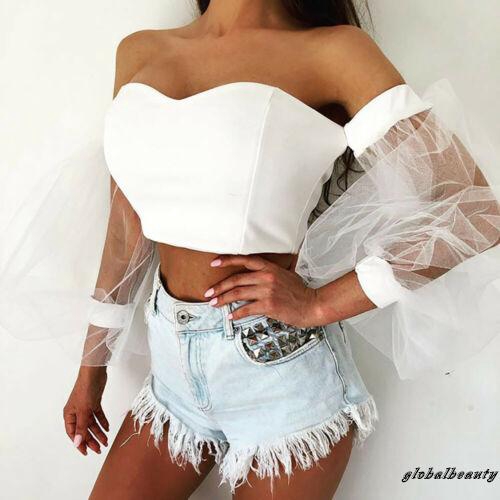 sheer puff sleeve crop top