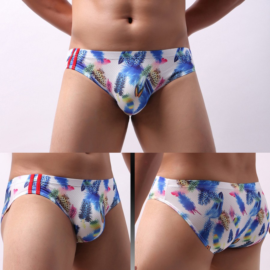 Fashion Men's Underwear Breathable Mesh Printed Brief Underpants Briefs