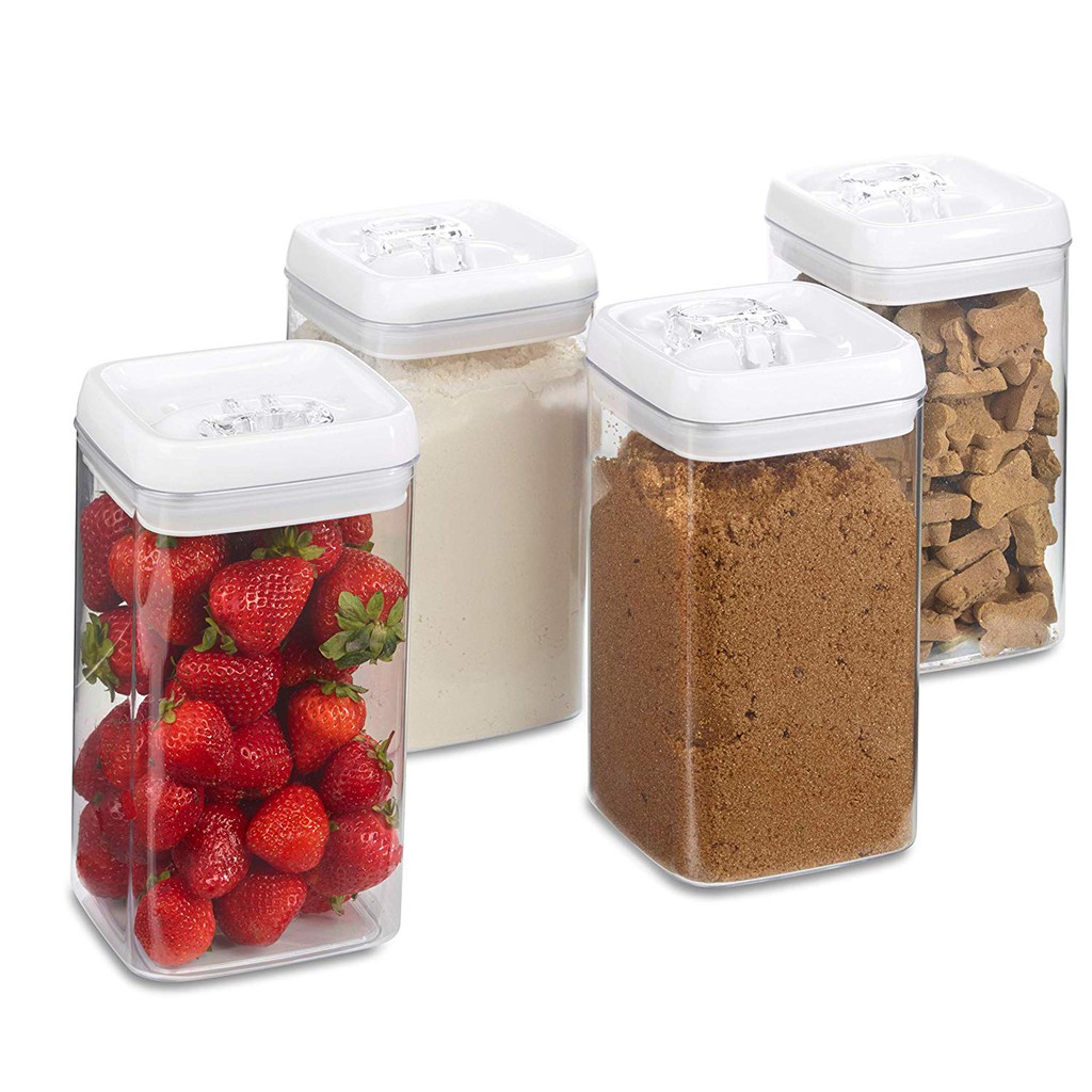 Airtight Plastic Container Set 4 PK 0.5 Gal/2.3 L Flour, Brown Sugar, Fruit, Cereal, Dog