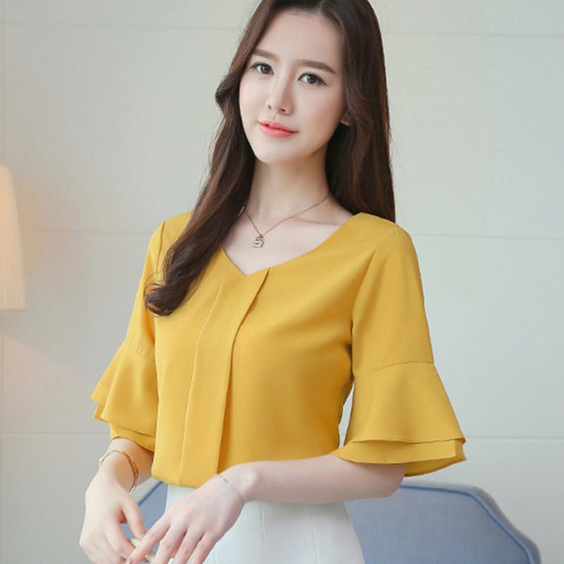 Women Tops And Blouses  Summer Chiffon Blouse  Short Sleeve 