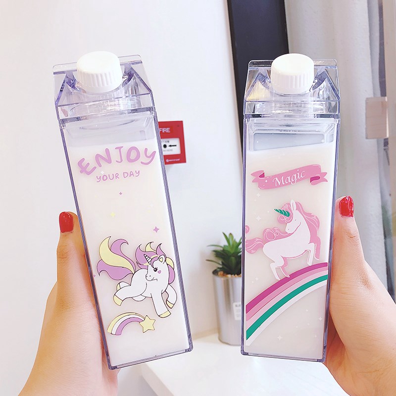 Portable Cup Novelty Milk Carton Shaped Cartoon Unicorn Printed Water Bottle Shopee Singapore