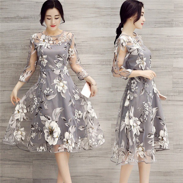 Stylish Lady O Neck Lace Dress All Match Party Dress Beachwear
