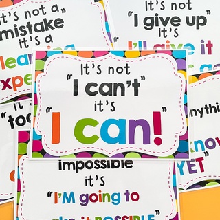 Kids Growth Mindset Motivational English Poster Flashcards Kindergarten ...