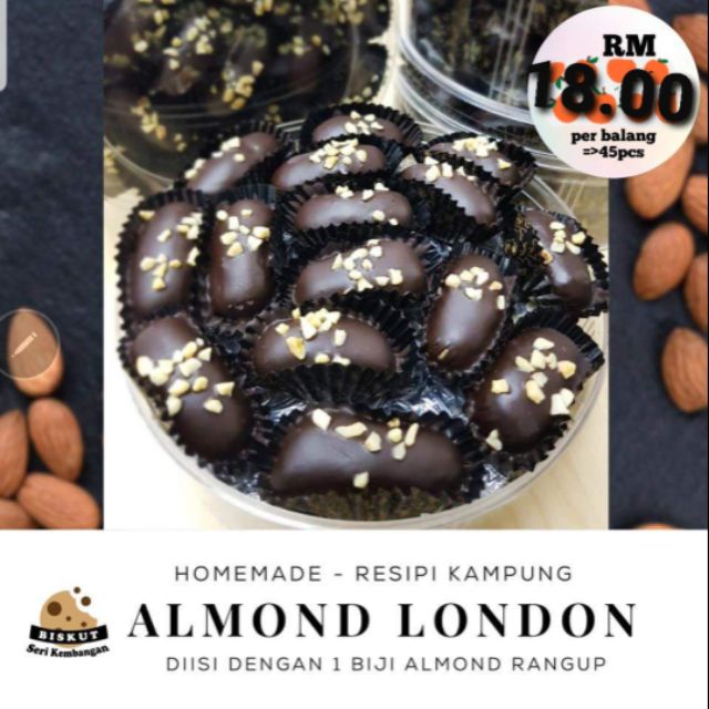Homemade Kuih Raya Almond London 45pcs 1 Almond Seeds 100 Resepi Iks Kg Big Sg Borong Kuih Raya Borong Borong Shopee Singapore