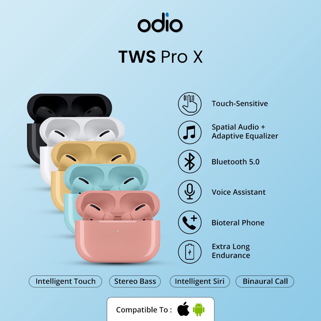 Odio Tws X - Headset Bluetooth Original HIFI True Wireless Stereo Earphone for IOS & Android (Highest Grade + Pop Up) | Inpods i12  Rp102,000