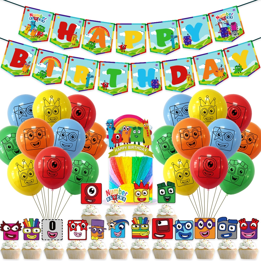 Number blocks Happy Birthday Party Decorations NumberBlocks Banner Cake ...