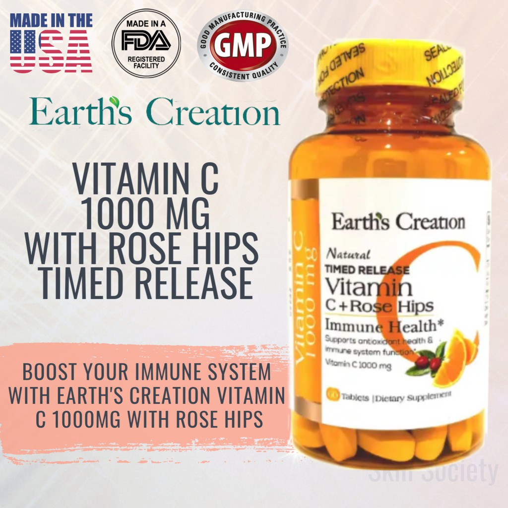 Usa Boost Immunity Vitamin C 1000mg Time Release Rose Hip Supplement Earth S Creation 60 Capsules Shopee Singapore