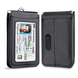US Top Grade Genuine Leather ID Badge Holders with Neck Lanyard Formal Staff Office Worker Supplies Magnet closed ID Card Secure Cover name tags Cases #0