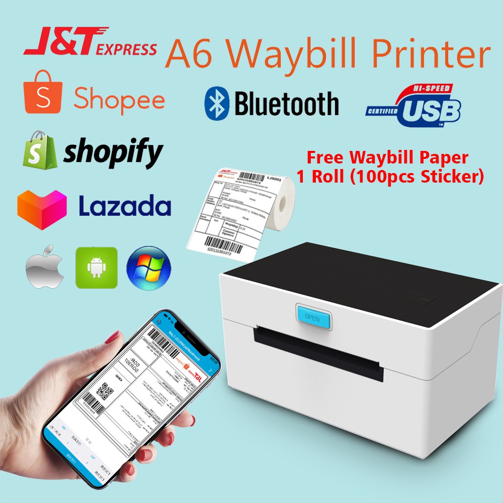 Blutooth A6 Shopee Thermal Printer Waybill Barcode Shipping Label Consignment Note Original Manufactuer Brand New Shopee Singapore
