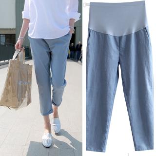 [M-6XL] Maternity Pants Solid Color Cotton High Waist Adjustable Loose Pants For Pregnant Women