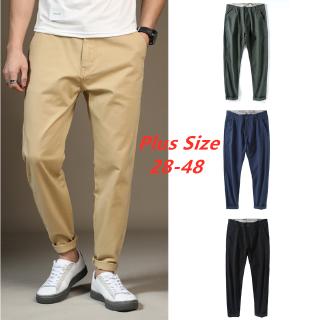 Ready Stock Men's Plus Size Cotton Pants Full Length Elasticity Casual Slimfit Pant Loose Long Trousers