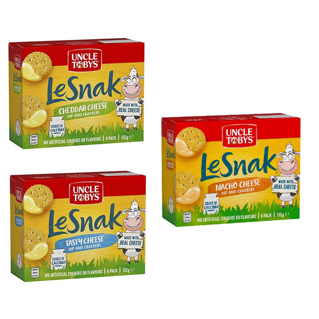 Uncle Tobys Le Snak Dip & Crackers (Tasty Cheese/ Cheddar Cheese) 6