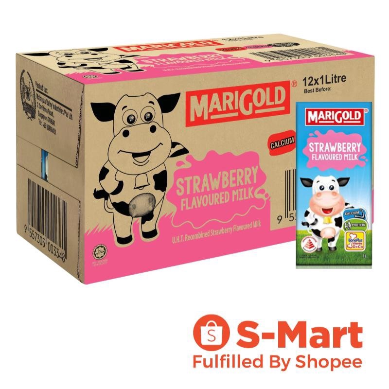 Marigold UHT Strawberry Milk, 12 x 1L | Shopee Singapore