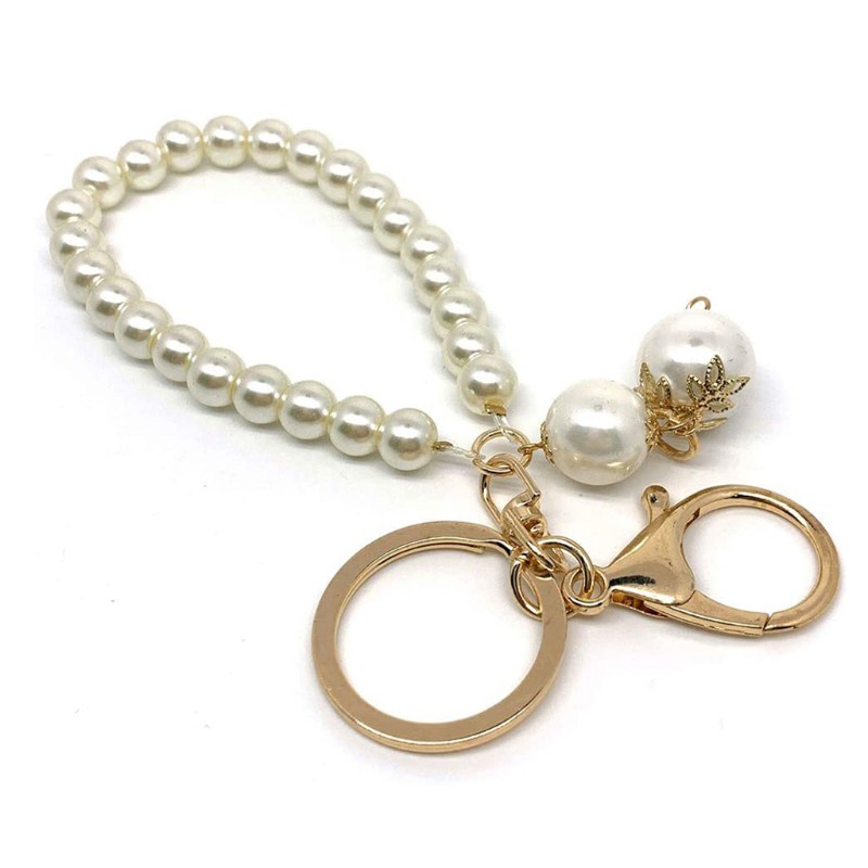 KING 5Pcs Faux Pearl Wristlet Chain Strap for Wallet White Pearls Wristlet Lanyard Keychain Hand Straps Kit For Purse Keys