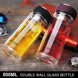 MingXia 500ml Double Wall Glass Bottle Tea Strainer SUS304 ...