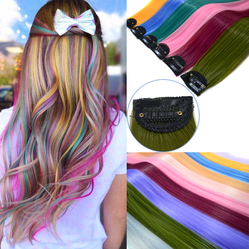 ❤️ Long Straight Hair One-clip Hair Extensions Clip Rainbow Hair Streak  Synthetic Hair Wig Fashion Hair Accessories Wig | Shopee Singapore