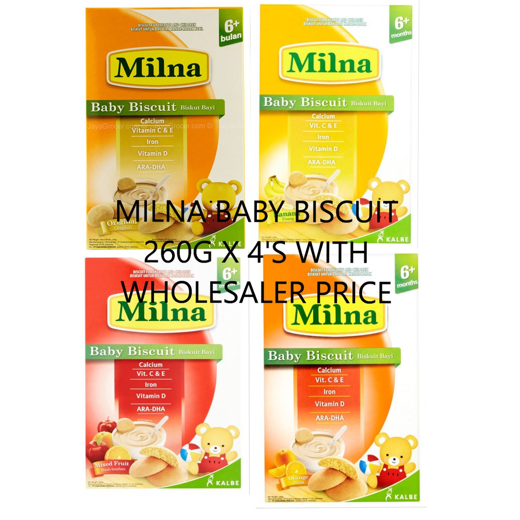 Shop Malaysia Milna Baby Biscuit 6 Months Original Banana Mixed Fruits And Orange 260g Shopee Singapore