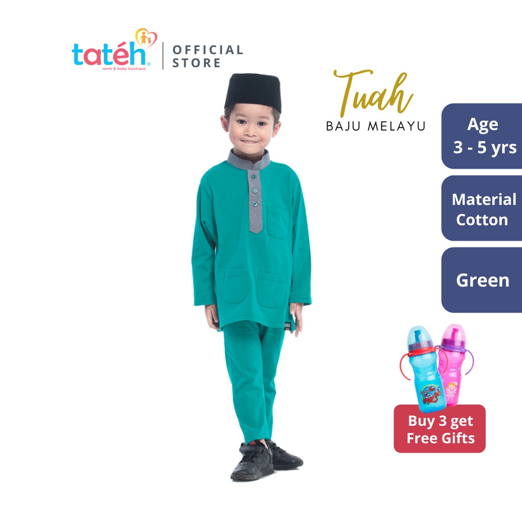Kidia Baju Melayu Kanak Kanak 1 5 Years Old Green Shopee Singapore