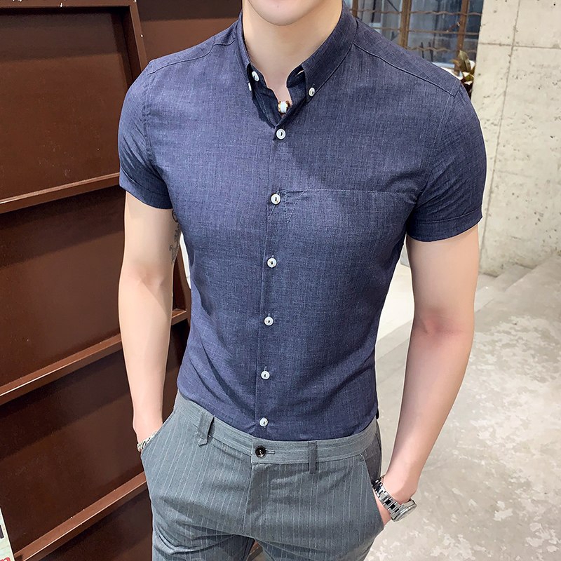 Business Dress Shirt Men Simple Short Sleeve Comfortable Slim Fit