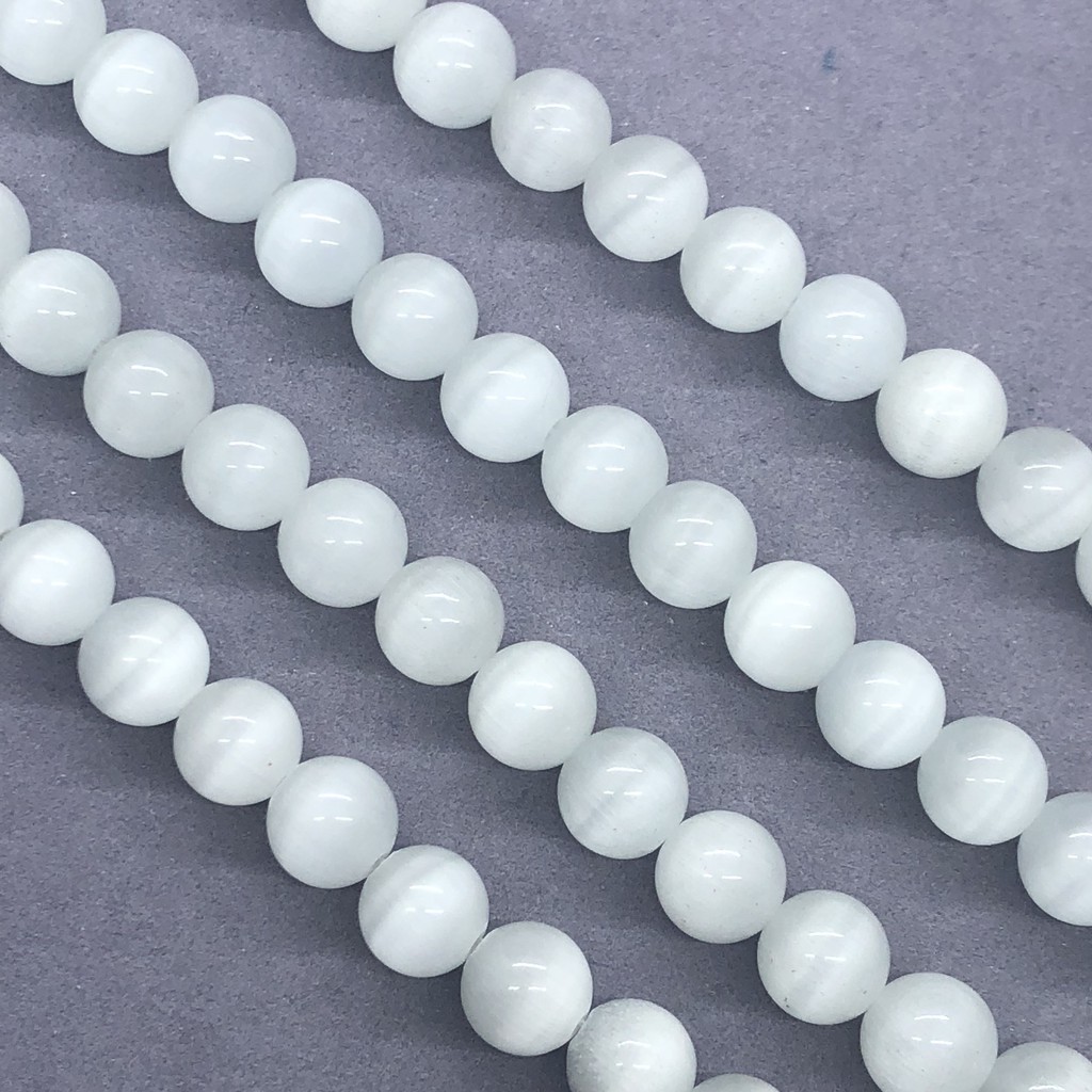 Image of White Cats Eye Beads 4-12mm Round Natural Loose Opal Stone Bead Diy for Jewelry #3
