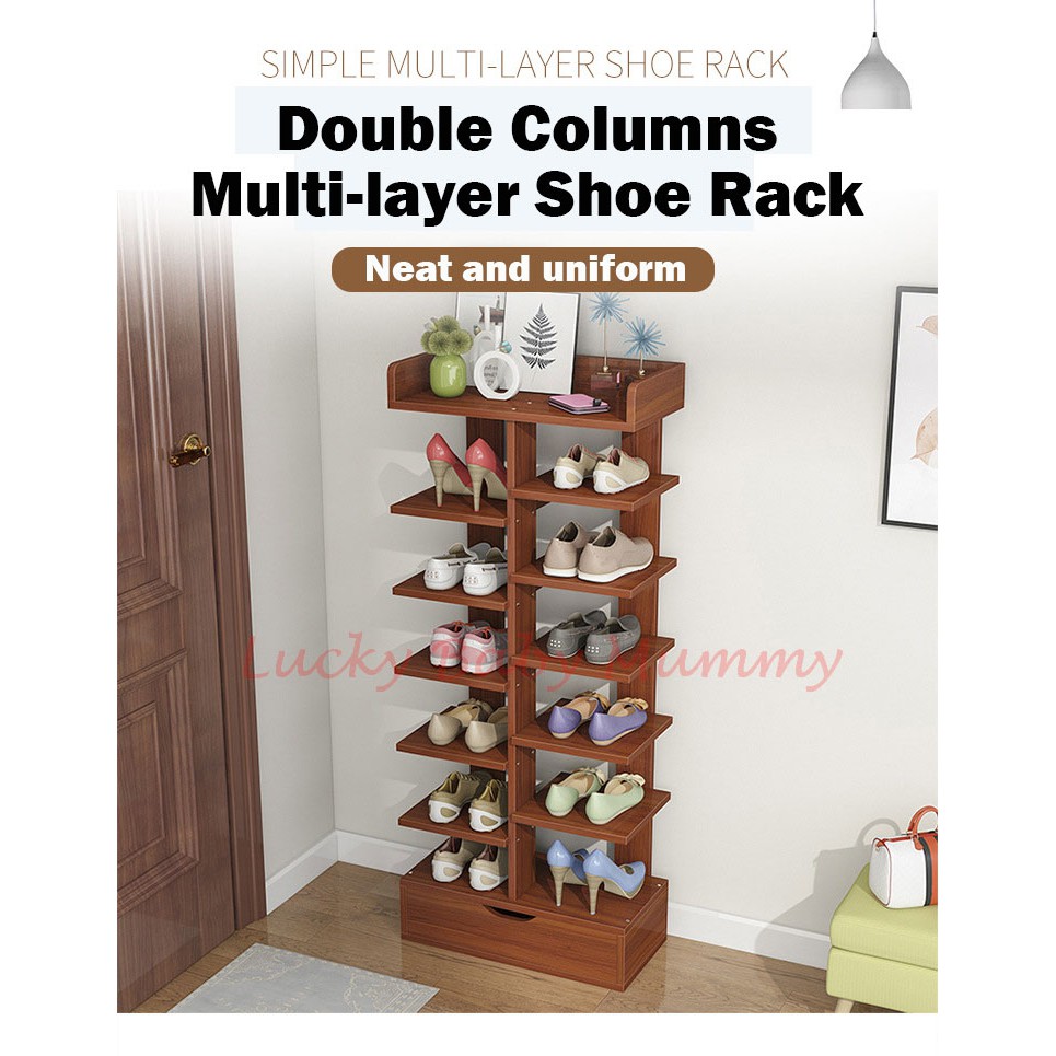 【D285 Doorway double column Shoe Rack】Minimalist Wooden Shoe Shelf/ 7/8