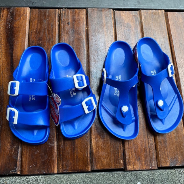 red and blue flip flops