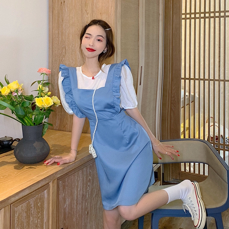 Qzhi korean  style  ruffled Hepburn style  dress thin white 