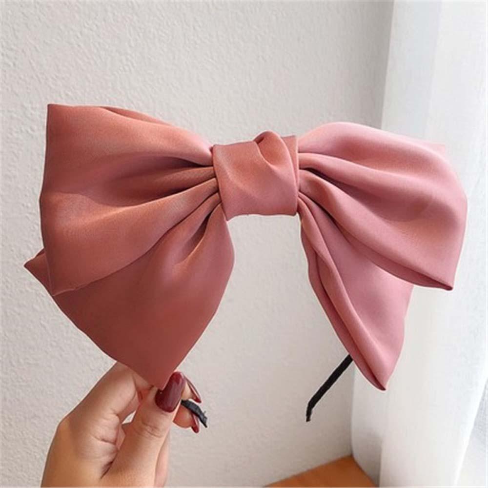 Image of EXPEN Simple Bow Hair Hoop Cute Hairband Headband Oversized Wild Fashion Solid Color Sweet Girls Hair Accessories pink/beige/blue #3