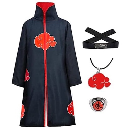 Akatsuki Cloak Itachi Kids Naruto Cosplay Costumes Cloak Akatsuki Robe Capes Halloween Cosplay Costume With Headband Ring Shopee Singapore