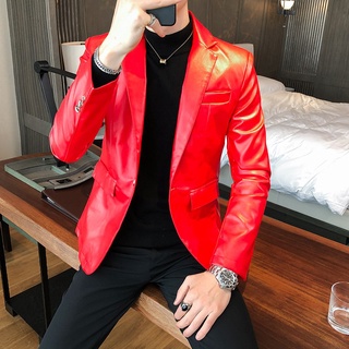 red casual suit