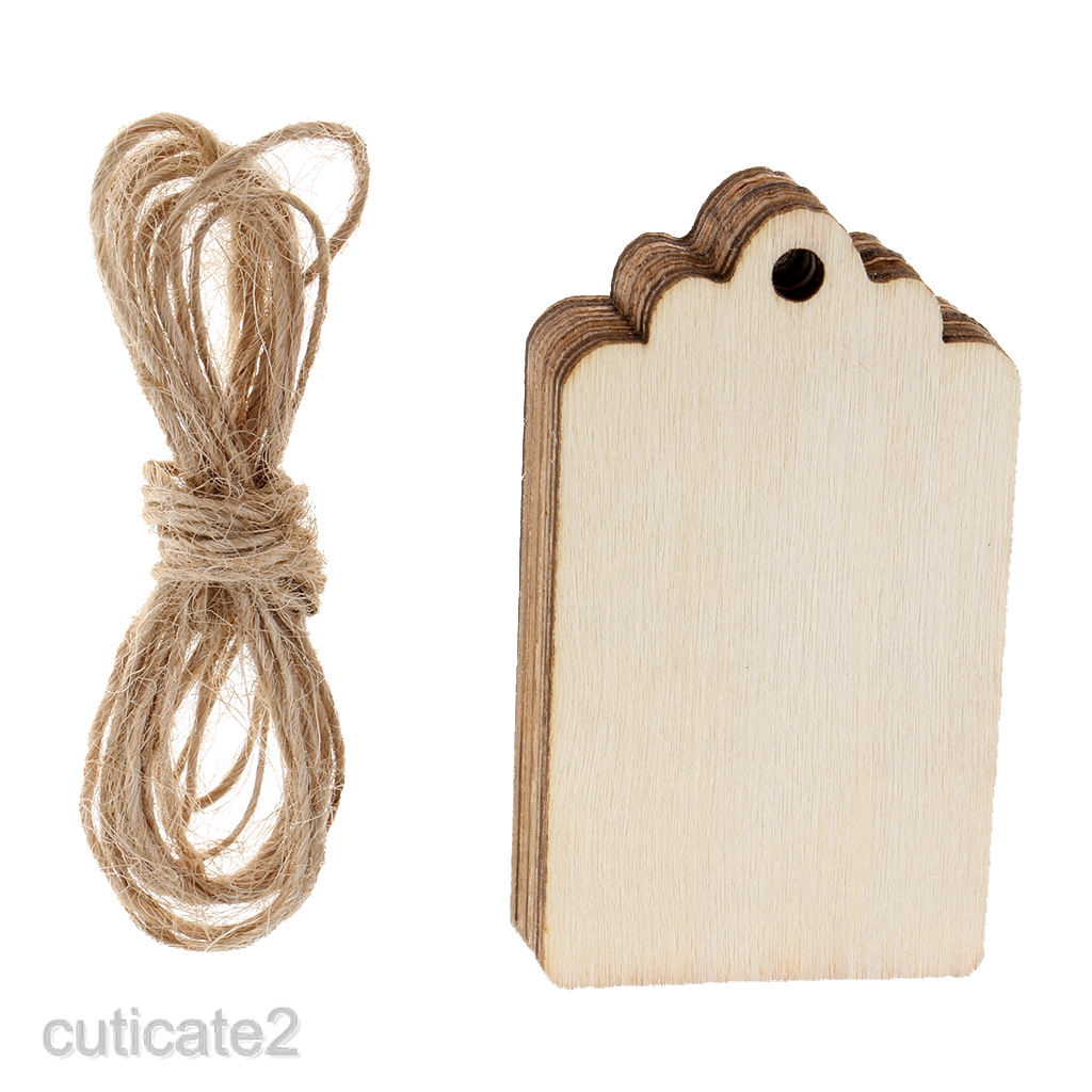 100x Blank Gift Tags Wooden Hanging Label for Wedding Decoration with Rope 