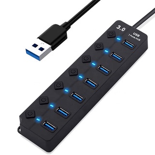 7 Port USB3.0 Adapter Portable USB Multiport Usb Hub USB 3.0 Ports Hub with Individual Switches LED Converter 5Gbps Data Transfer for Laptop PC