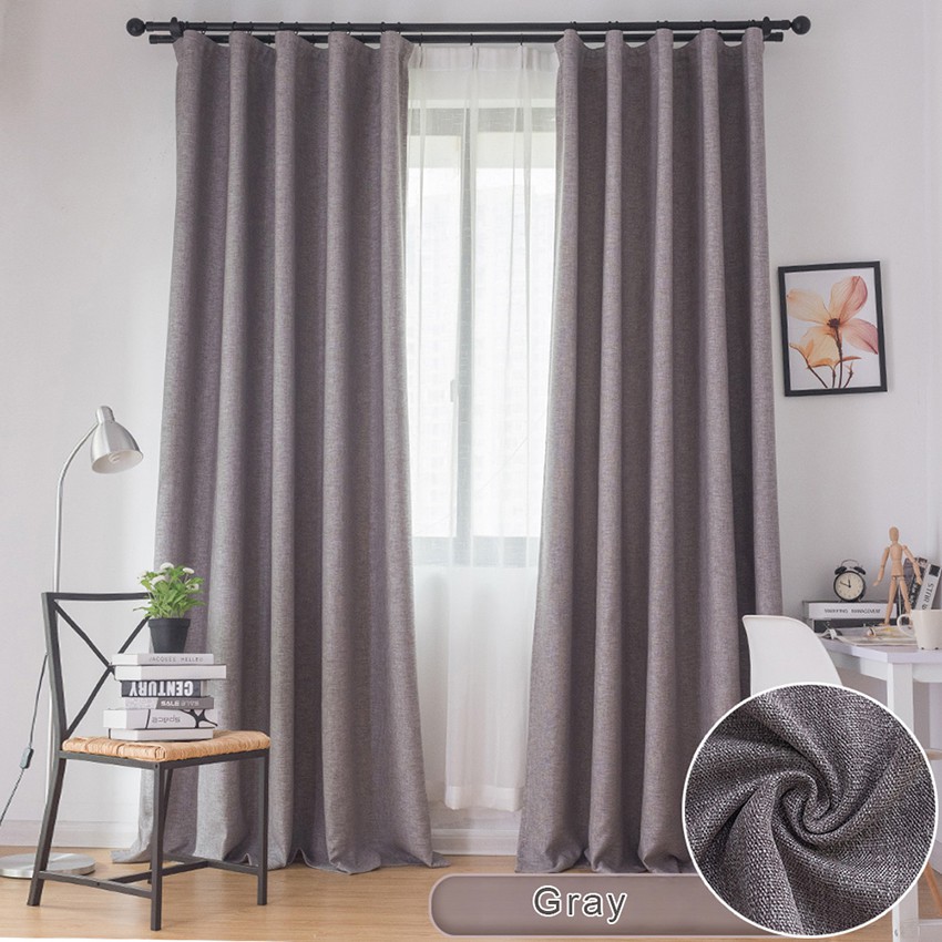 Cotton Linen Fabrics Curtain Solid Color Blackout Modern Drapes