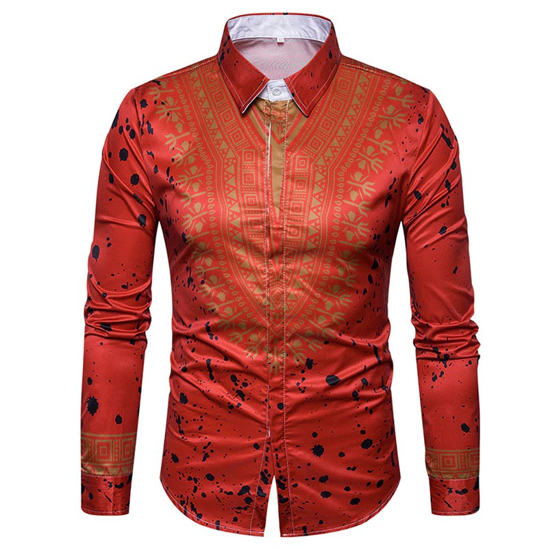 Aimini 3d Print Shirt Men 19 Traditional African Dashiki Men Shirt Long Shopee Singapore