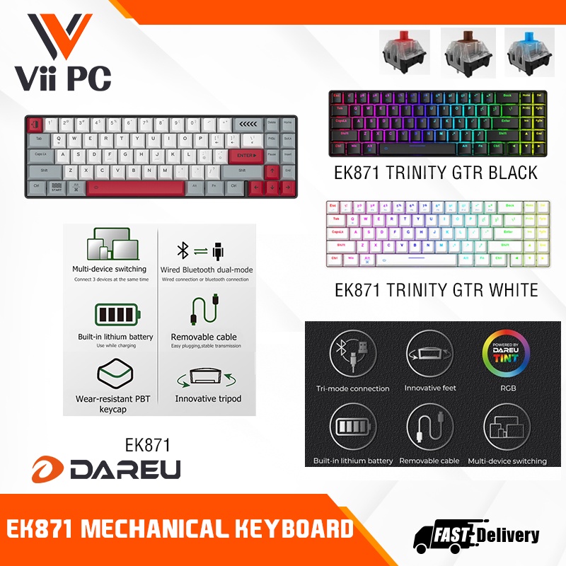 Dareu EK871/EK871 Trinity GTR 71Key 65 Mechanical Keyboard PBT