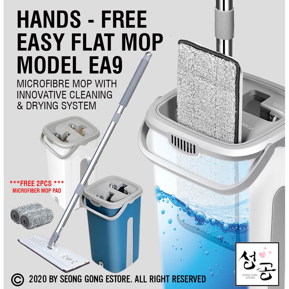 Flat Squeeze Mop Bucket Set Hand Free Wringing Floor Cleaning Mop Wet