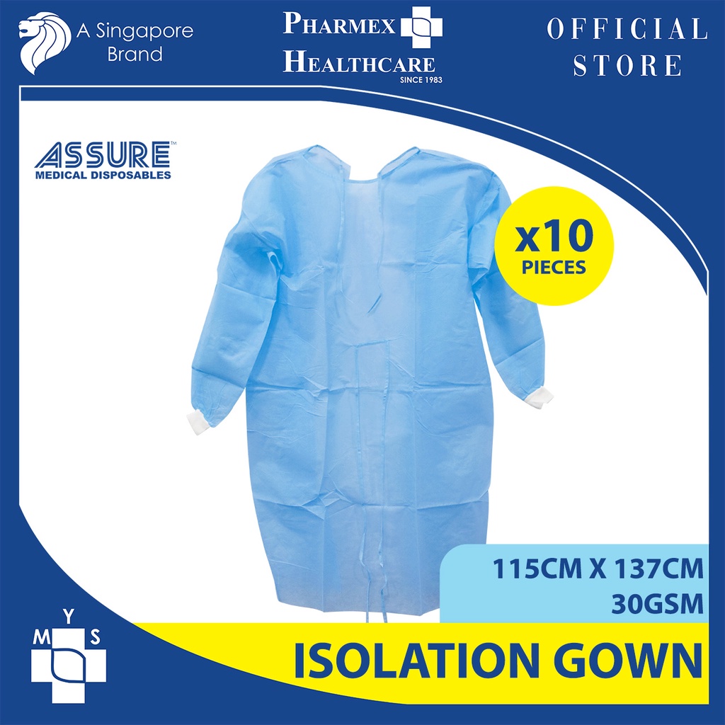 [Bundle of 10] ASSURE Isolation Gown Blue 30Gsm Knitted Cuff
