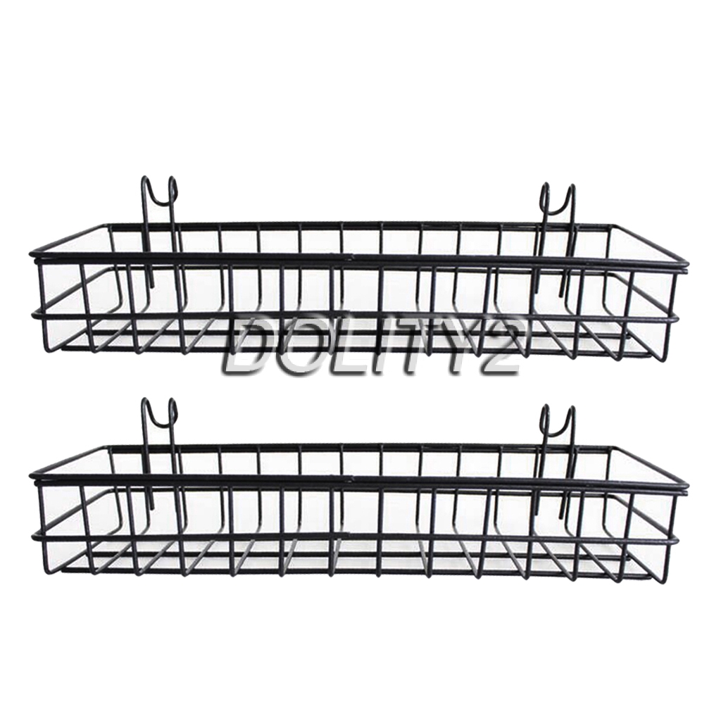 GRID PANEL HANGING TRAY 40X10CM 2 PACK WALL MOUNTED MESH WALL METAL WIRE BASKET