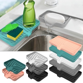 【25.2*13.2cm】NEW! Silicone Sink Soap Tray Mat Self Draining Sponge Rack Holder Faucet Storage Organizer,  for Kitchen Bathroom