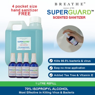 SuperGuard Sanitizers (1 Litre plus 4 free Pocket size Sanitizers)
