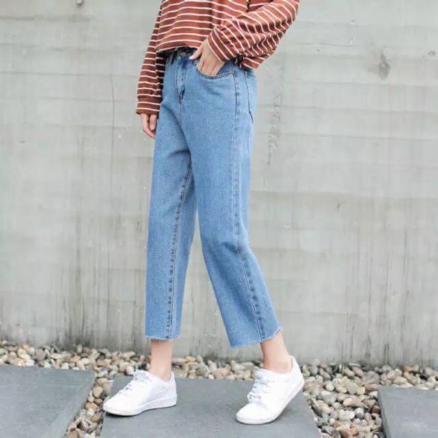 Boyfriend Jeans For Women Light Blue Light Blue Bigsize Boyfriend Light Custom Unfinished Cut Shopee Singapore