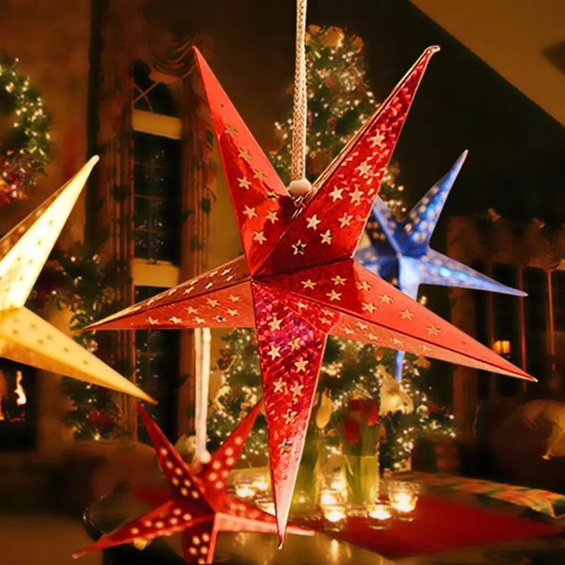 Download Christmas Decorations For Home Hanging Star Paper Lantern Multicolor 3d Star Shape Paper Lantern Christmas Scene Decoration Shopee Singapore
