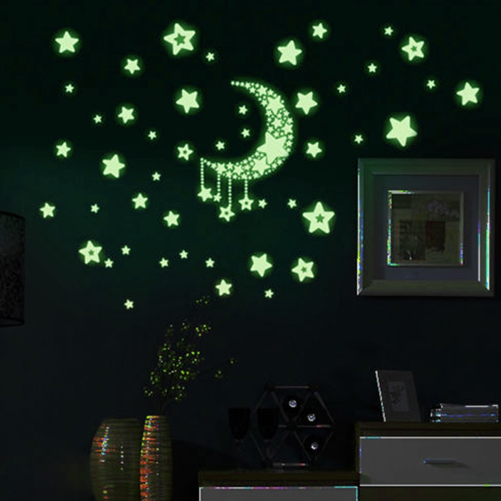 Glow In The Dark Stars Moon Stickers Luminous Kids Bedroom Nursery Ceiling Wall