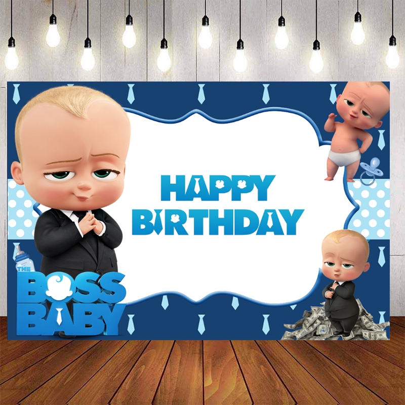 Boss Baby Birthday Backdrop For Children Birthday Party Decor Navy Blue Background Cute Baby Custom Name Photo Shopee Singapore