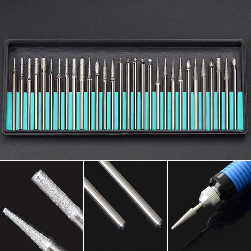 30PCS 2.35/3.0mm Mini Drill Bits Diamond Burs Grinding Wheel Abrasive
