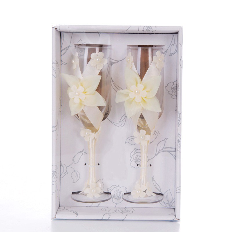 2pcs Set Creative Flowers Crystal Champagne Glasses Goblet Red