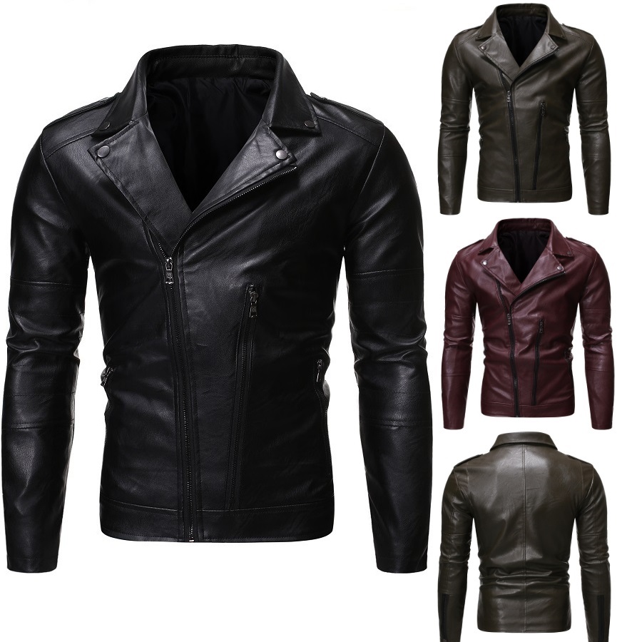 New Leather Jacket Men's High Quality Diagonal Lapel Pu Leather Jacket ...