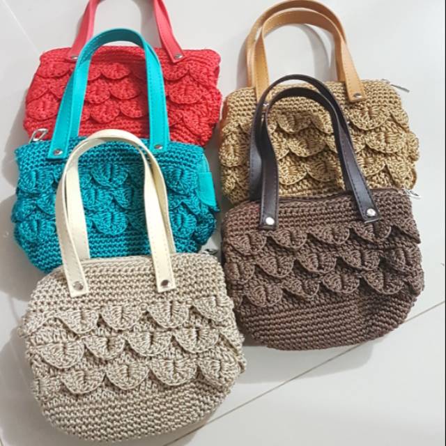 Beautiful nylon hand woven knitting bag Shopee Singapore